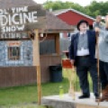 El J. Arntson, left, and Rick Schara, right, perform outside Betty Jos Pavilion before the Wild West Dinner Theatre show on Thursday, June 12, 2015 in Battle Lake, Minn. Carrie Snyder / The Forum