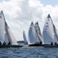 Racers in the E-Scow fleet take off during the second race of the Regatta on Pelican Lake in Minn. Saturday, July 26, 2014. This is the 50th anniversary of the Pelican Lake Yacht Club/Wallwork Regatta. Carrie Snyder / The Forum