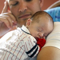 Jason Skalicky holds his son Andrew as he sleeps in the West Fargo home Tuesday afternoon. Andrew was in MeritCare Hospital's neonatal intensive-care unit in Fargo since he was born on January 1, 2010. Carrie Snyder / The Forum