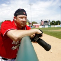 Baseball is more than batting and fielding for RedHawks' first baseman Jesse Hoorelbeke. It's another reason to take photographs. The 32-year-old from Los Angeles can be seen in the dugout at Newman Outdoor Field with a Nikon in his hand. Carrie Snyder / The Forum