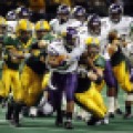 Western Illinois' Herb Donaldson tries to outrun the Bison during the North Dakota State University versus Western Illinois game, Saturday, October 11, 2008 at the Fargodome. Carrie Snyder / The Forum
