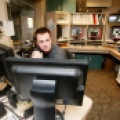 Jacob Webster is an alarm and communications officer at Sanford in downtown Fargo, N.D. He is in charge of contacting dispatch for security and the alarms in Sanford and their outsources. Carrie Snyder / The Forum